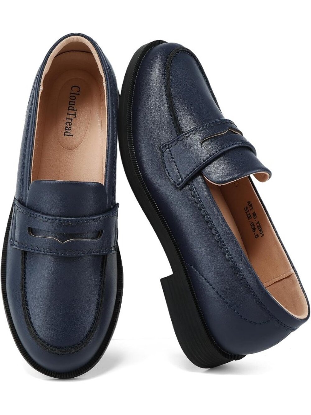 Women's Navy Blue Leather Comfortable Lightweight Loafers & Slip-Ons Shoes